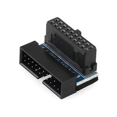 Imagem de DGZZI Adaptador USB 3.0 de 90 graus, preto, USB 3.0, 19 pinos/20 pinos, macho para fêmea, ângulo direito, placa adaptador de alimentação para placa-mãe em ângulo inclinado