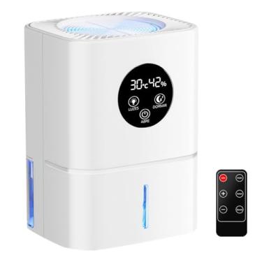 Imagem de QBuen pequeno desumidificador de ar, 1100 ML, 7 luzes, com 2 modos, lembrete de água cheia e desligamento automático, adequado para salas de estar, armários, banheiros, porões, trailers