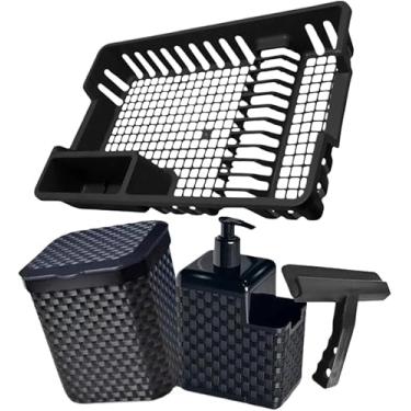 Imagem de Kit Cozinha Escorredor De Louça + Lixeira de Pia 5 litros + Porta Detergente + Rodinho de Pia