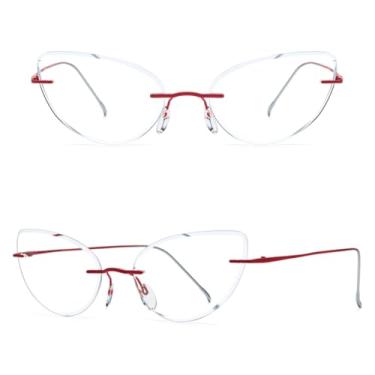 Imagem de VFDHN Armação de óculos de titânio sem aro para homens (85909 vermelho C2)