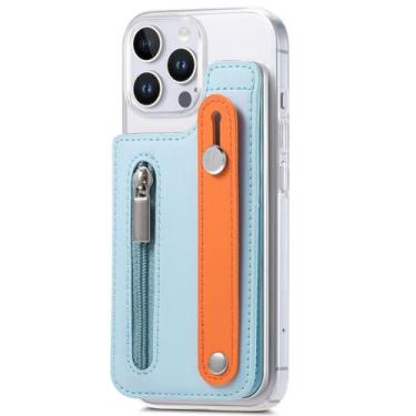 Imagem de YOGISU Capa de plástico com suporte e carteira para iPhone 12 Mini com zíper e porta-cartões (para iPhone 12 Mini/Azul)