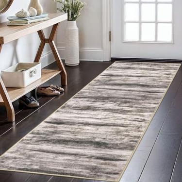 Imagem de KOZYFLY Tapetes de corredor abstratos modernos 5 x 15 cm, tapete lavável, tapetes de cozinha macios antiderrapantes, estampados, marrom preto, para entrada, banheiro, lavanderia, hall de entrada