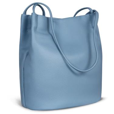Imagem de Iswee Bolsa de couro genuíno Hobo Bolsas de ombro e bolsas femininas modernas, Azul-claro lichee, Medium size