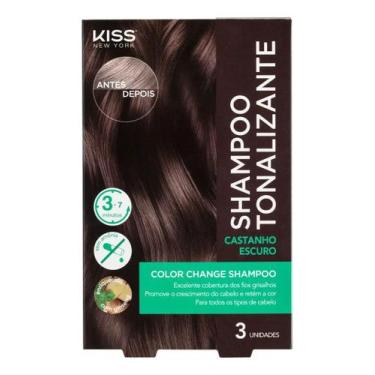 Imagem de Shampoo Tonalizante Color Change Kiss New York Cobre Brancos, 4 Castan