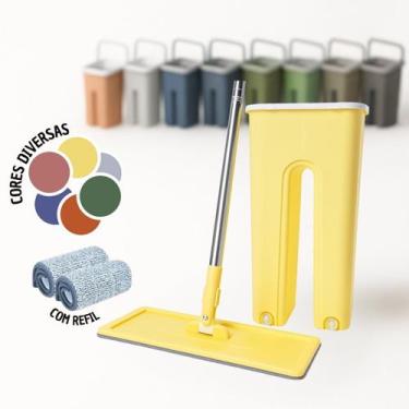 Imagem de Mop Flat com Refil Microfibra Esfregão Mágico com Balde 8 Litros Limpe