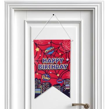 Imagem de Faixa Porta Happy Birthday Aranha, Tecido Oxford Pré-Enfiado Lavável Reutilizável Placa Porta Aniversário Aranha Material Decoração para Festas no Interior no Exterior Mulheres Homens