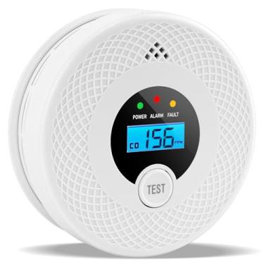 Imagem de 1 pacote com detector de fumaça e monóxido de carbono com visor LCD, alarme de 85 dB, botão de teste, indicadores de LED, detector de fumaça com alarme de incêndio operado por bateria para casa