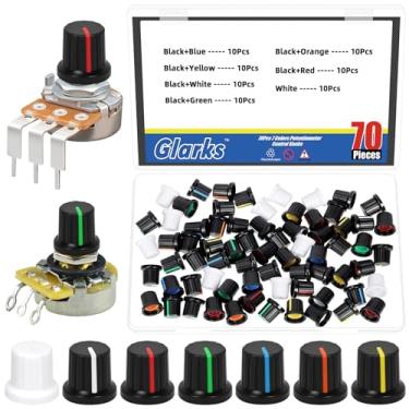 Imagem de Glarks 70 peças de botão de potenciômetro de plástico de 7 cores, botão de orifício de eixo, botões de substituição de potenciômetro rotativo para equipamentos de áudio, amplificador de rádio de carro