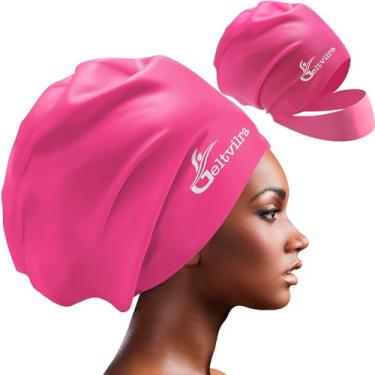Imagem de Touca de natação extra grande de silicone impermeável com faixa de cabeça para tranças e dreadlocks, mulheres negras, meninas, homens com cabelo comprido