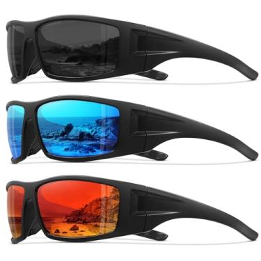 Imagem de Ofwin Óculos de sol esportivos polarizados para homens e mulheres, armação inquebrável, ciclismo, pesca, proteção UV400, pacote com 3 - preto + vermelho + azul