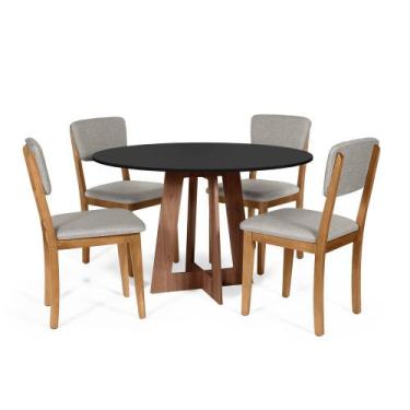 Imagem de Mesa de Jantar Redonda Montreal Pret/Nor com 4 Cadeiras Estofadas Ella
