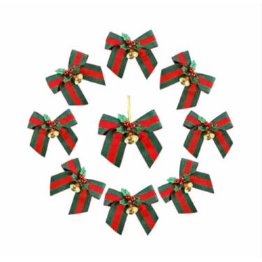 Imagem de 10 laços de sino para árvore de Natal, decoração de Natal em mini tecido de juta, usados para enfeitar a árvore de Natal e embalar presentes.