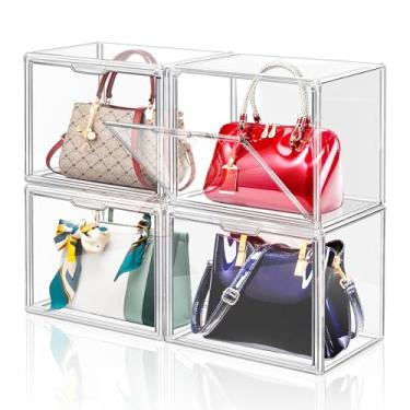 Imagem de DILIBRA 4 pacotes de bolsa de plástico transparente organizador de armazenamento para armário, estojo de acrílico para bolsa e bolsa, caixas de armazenamento empilháveis, organizador de bolsa com