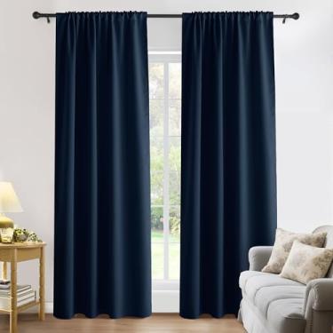 Imagem de PONY DANCE Cortinas blecaute azul marinho 203 cm de comprimento, cortinas country decoração de janela luz solar persiana para porta de vidro deslizante sala de estar cabine de sala de estar, L 106 x C