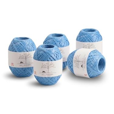 Imagem de Conjunto de 5 bolas Hamanaka Eco Andaria – Fio de fita 100% rayon para crochê e tricô, biodegradável, leve para chapéus de verão, bolsas e artesanato DIY (azul)