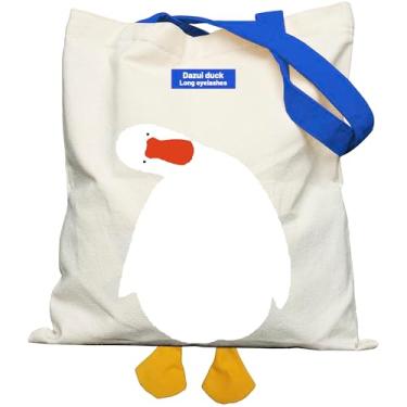 Imagem de METALPHA Sacola de lona com design fofo de pato com fecho magnético - Bolsa divertida de ganso com bolso interno com zíper (bolsa de pato branca)