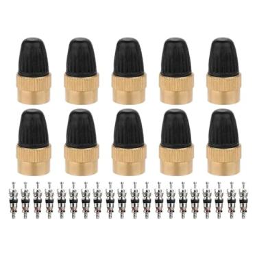 Imagem de Tampa de válvula ranhurada com removedor de núcleo de latão AV bico capa de poeira de ar para porta-malas de carro, motocicletas, peças de bicicleta de estrada (AV GGD 10p Core 20p)