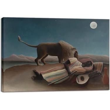 Imagem de Arte de parede em tela, o cigano adormecido Henri Rousseau, reprodução de pinturas, impressões em tela, imagens de paisagem, pinturas em tela, arte para decoração de escritório em casa, moldura de 105