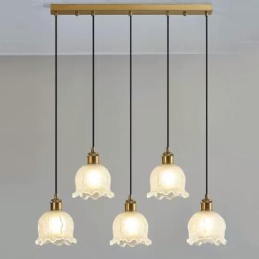Imagem de 3 Lustres de vidro leitoso com 3 luzes, teto alto para hall de entrada, escada, 5 luzes, luminária pendente de flores, escada, dourado, meados do século, moderno, luminária suspensa para coz