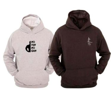 Imagem de KIT 2 Moletom Ragor Algodão Flanelado Blusa Frio Treino, G, Preto, Cin