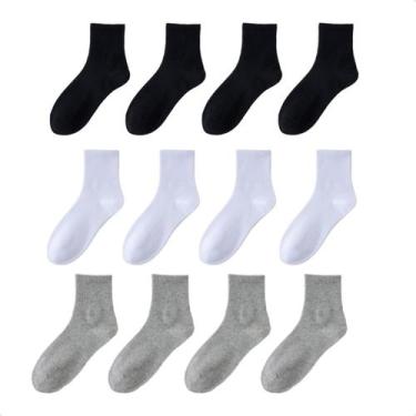 Imagem de Kit 12 Pares De Meias Cano Médio Cores Neutras Confortável Meias Espor