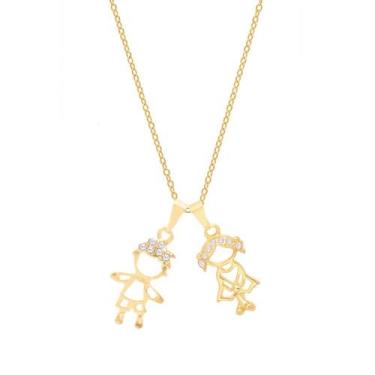 Imagem de Colar E Pingentes Filhos Menino Menina Folheado A Ouro 18k - Milena Jo