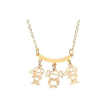 Imagem de Colar Dois Meninos E Uma Menina Folheado A Ouro 18k - Milena Joias