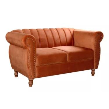 Imagem de Sofá Chesterfield 2 Lugares Realeza Vintage Retrô Veludo Terracota