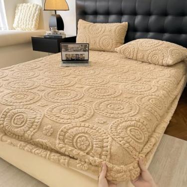 Imagem de Lençol de elástico com bolso profundo, veludo fofo, flanela macia, roupa de cama quente para o inverno, protetor de colchão fácil de cuidar - cáqui | 150 x 200 cm (apenas capa de colchão)