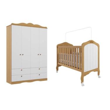 Imagem de Quarto Bebe Berço e Guarda Roupa Harmonia Encanto MDF - Permobili, Nat
