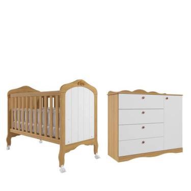 Imagem de Quarto Bebe Berço e Cômoda Permobili Harmonia Encanto MDF, Nature Bran
