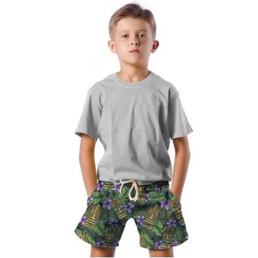 Imagem de Shorts Infantil Bermuda Calção Praia Verão Máscara Folhas Flores 102 -