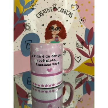 Imagem de Caneca de porcelana alça rosa - live