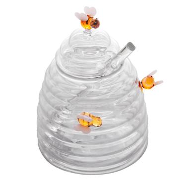Imagem de Meleira de Vidro Canelada C/Pegador Lovely Bee Transparente 500ml Lyor