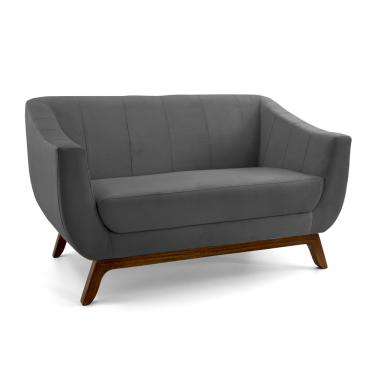 Imagem de Sofá 2 Lugares Odeon D07 140cm Base Madeira Veludo Cinza - D'Rossi