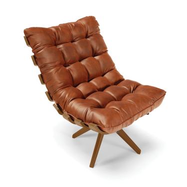 Imagem de Poltrona Giratória Costela Sintético PU Nozes Base de Madeira MA30 M11 - D'Rossi