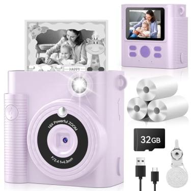 Imagem de Câmera infantil com impressão instantânea, para crianças, adolescentes, câmera de vídeo digital HD 1080p com cartão de 32 GB, brinquedo de aniversário portátil para crianças de 3, 4, 5, 6, 7, 8, 9,