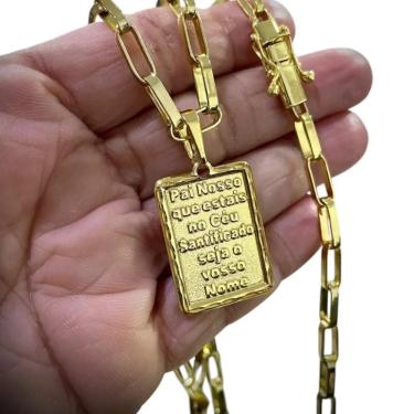 Imagem de Cordão 6Mm Tijolinho + Pingente Pai Nosso - Banhado A Ouro