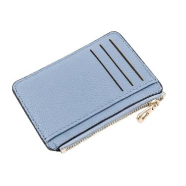 Imagem de Carteira pequena feminina masculina de couro PU fino com proteção RFID, porta-cartão de crédito com zíper, Azul claro, Lsa100076 azul claro