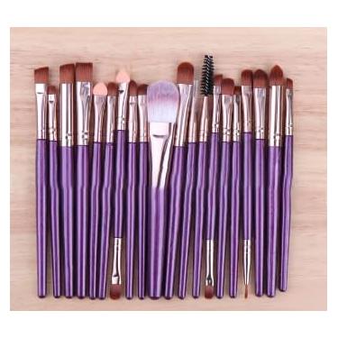 Imagem de Conjunto de pincéis de maquiagem para olhos com 20 peças – Kit de ferramentas profissionais de beleza para cílios, sobrancelhas, contorno e sombra (ouro rosa roxo)