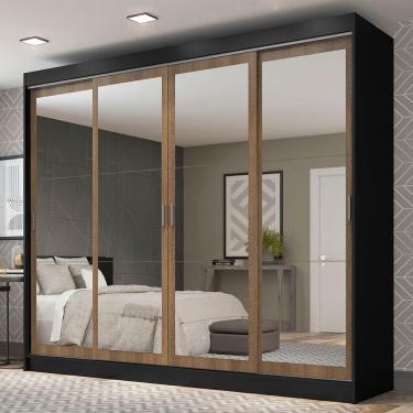 Imagem de Guarda-roupa Austin 4 Portas de Espelho 3 Gavetas Preto