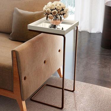 Imagem de Mesa Apoio Lateral Para Sofá Espelhada Pé Café LarFlex Cor:laca Off White