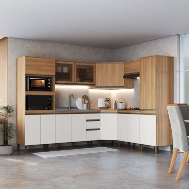 Imagem de Cozinha Completa 8 Peças Com Torre Quente Paneleiro Canto Oblíquo E Vidro Reflecta Cecília Freijó-off White