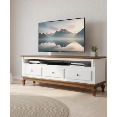 Imagem de Rack 1,60 X 70 X 50 - Madeira Maciça - Móveis De Gramado - Branco-castanho