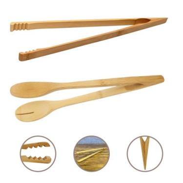 Imagem de Pinça Pegador De Salada Carnes em Bambu 36cm Multiuso Cozinha - Fehero