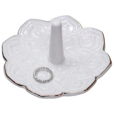 Imagem de Suporte de anel de decoração de prato de mandala de cerâmica branca, colar, brincos, porta-joias para decoração de chave de relógio, presente para o dia das mães, aniversário, noivado, casamento