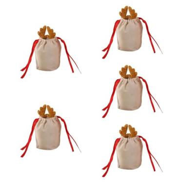 Imagem de Fenteer Conjunto de 5 Sacolas de Presente Natalinas com Cordão, Brinquedos para Brincar, Sacolas Multifuncionais para Embalar Presentes e Lembrancinhas de, Saco de Café, Brown Antlers S