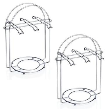 Imagem de Conjunto Kit 2 Porta Xícara E Pires Com 6 Ganchos Suporte Aço Inox - P
