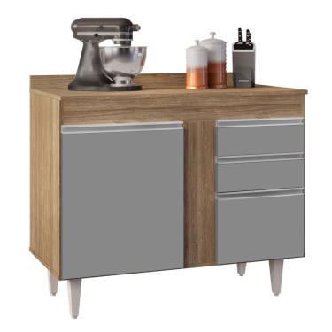 Imagem de Balcão Gabinete 100cm Com Tampo 2 Portas Luziania Castanho-cinza - Lumil