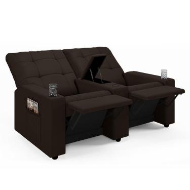 Imagem de Poltrona Do Papai Reclinável Cinema 2 Lugares Manual Baú Usb Haifa F05 Facto Marrom - Lyam Decor